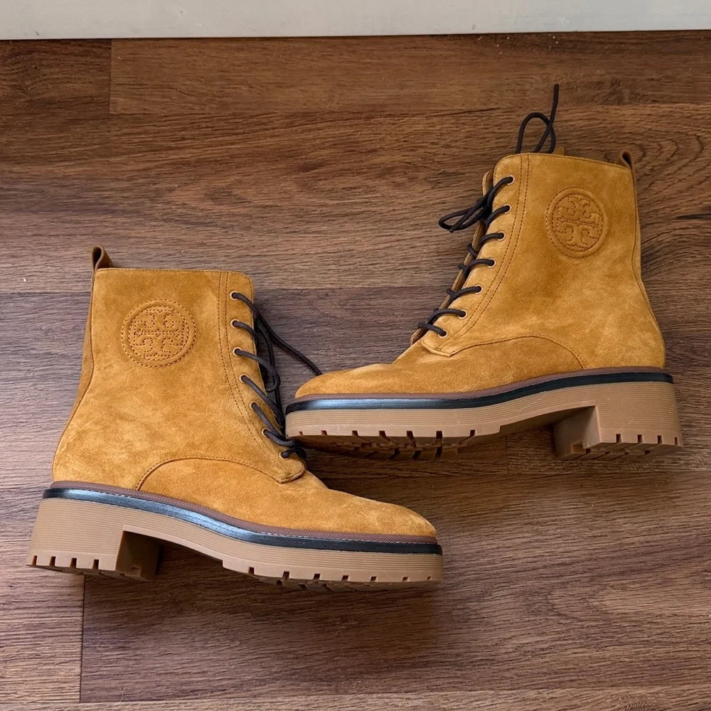 New Tory Burch Miller 50mm Lug Sole Suede Booties